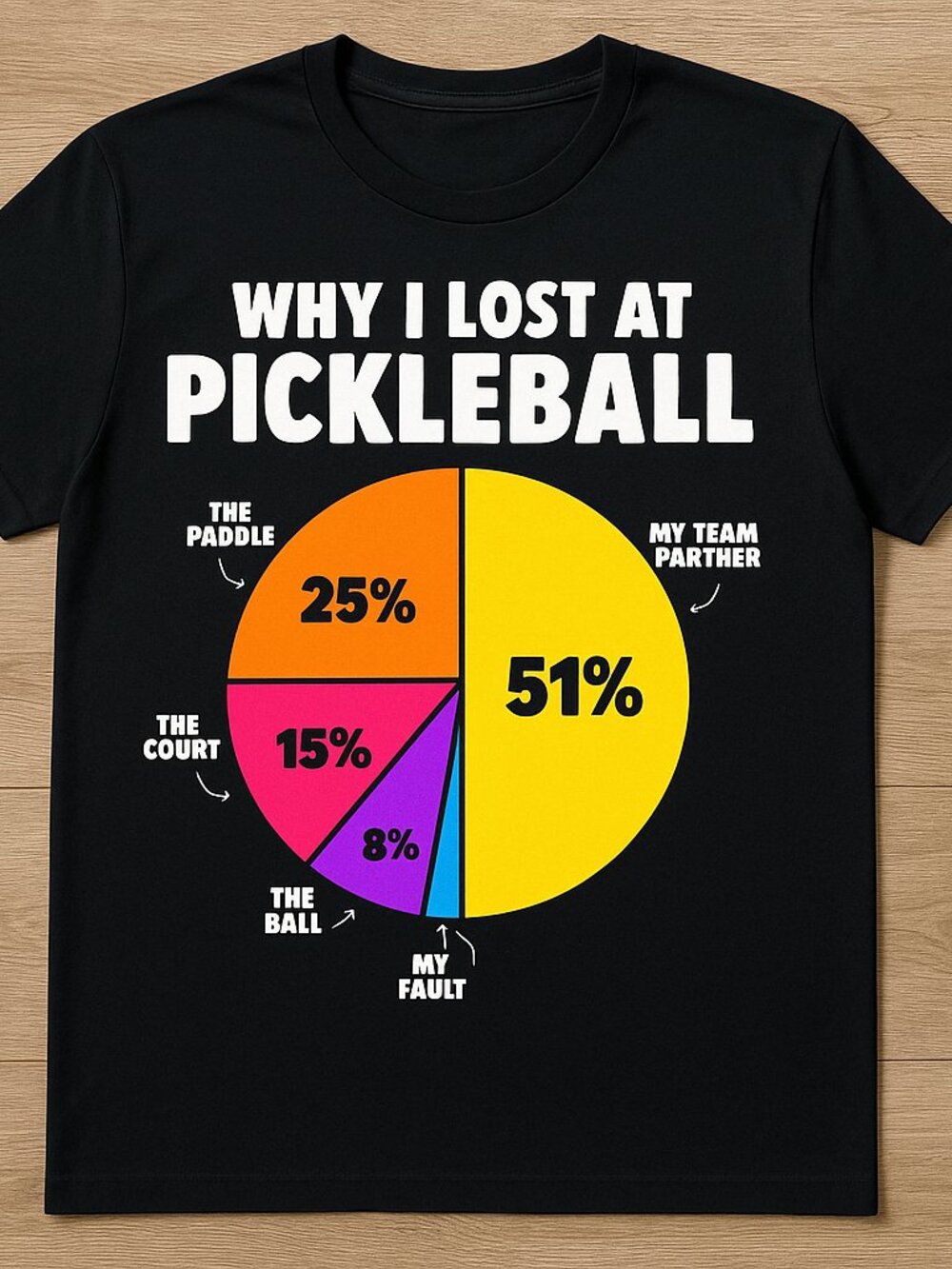 Why I Lost At Pickleball Funny Pie Chart T-Shirt